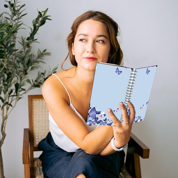 Spiral Notebook,Hardcover Journal Wide Ruled Spiral Notebook,A5 5.5 x 8.3 Inch,80GSM Thick Paper 60 Sheets 120 Pages for Girls Women School Office Aesthetic Cute-Purple Butterfly