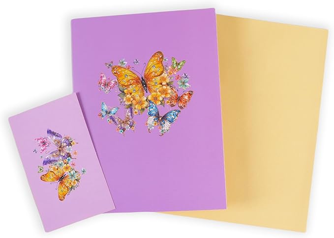 3D Bouquet Butterflys Orange Pop Up Thank you Card, Teacher Appreciation Card, Handmade Flowers Box Greeting Cards with Note and Envelope for New Year Anniversary