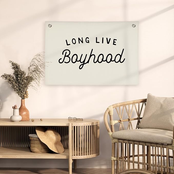 Long Live Boyhood Banner Boy Room Decor,Playroom Decor Nursery Wall Decor for Boys Bedroom Living Room, Baby Shower Gifts, kid's banners Wall Hanging Flag Linen Banner 30x20(off-white)