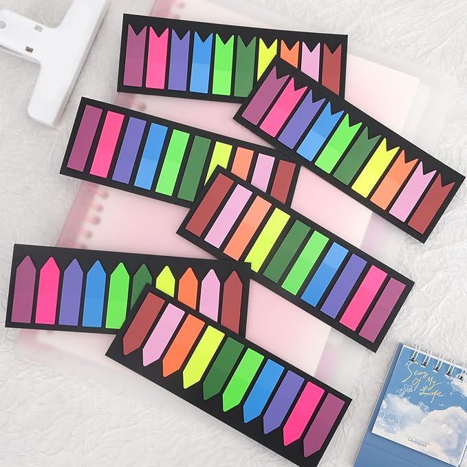 Temiary 1200 Pieces Transparent Sticky Index Tabs, Page Markers for Annotating, Translucent Colored Arrow Flag Tab for Bookmarks Bible Tabs Notebook School Supplies