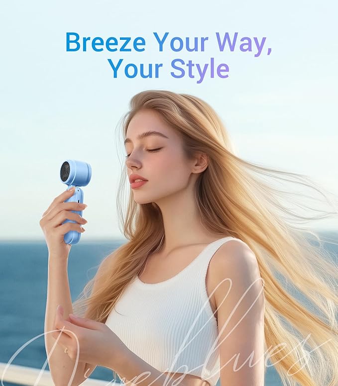 Diveblues High-Speed Portable Handheld Turbo Fan, USB Rechargeable Battery Powered, Small Portable Pocket Fan for Travel, Outdoor, Home, Office, Concerts, Lash, Gift for Women(Blue)