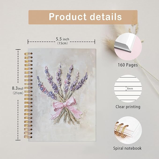 MOFUYU Pink Bow Floral Journal for Women Girls,Floral Coquette Aesthetic Spiral Notebook,Pretty Trendy Notebook, Girl School Supplies for Notes, Writing & Gifts, A5 Size 5.5x8.3