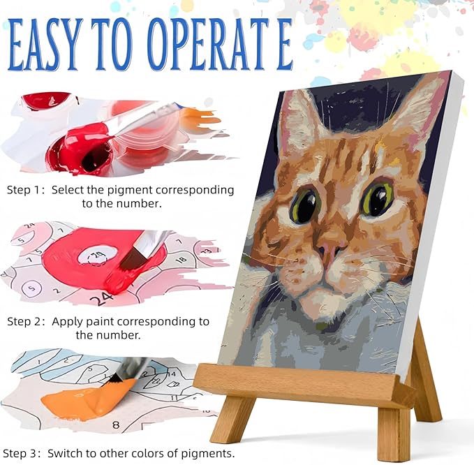 JYXSJYYD Paint by Numbers Kit for Adults Beginner,Ginger Cat Easy Paint by Number Kits Canvas Without Framed,Cute Cat DIY Acrylic Oil Painting Adults Paint by Numbers Kits for Home Decor 16x16 Inch
