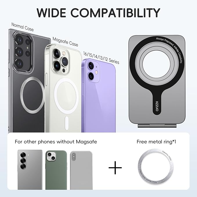 Cell Phone Stand,Adjustable Height and Angle Foldable Phone Holder for Desk, Aluminum Cell Phone Holder,Strong Magnetic Phone Stand Compatible with iPhone 16/15/14/13/12 Series (Grey)