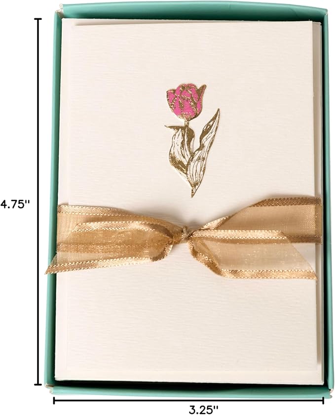 Graphique Tulip Cards | Pack of 10 Cards with Envelopes | Blank Inside | All Occasion Greetings | La Petite Presse Collection | Embossing and Gold Foil Accents | Boxed Set | 3.25" x 4.75"