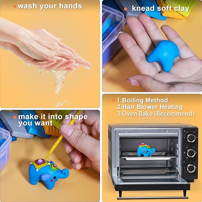 Polymer Clay 50 Colors, Modeling Clay for Kids DIY Starter Kits, Oven Bake Model Clay, Non-Toxic, Non-Sticky, Ideal Gift for Children and Artists.