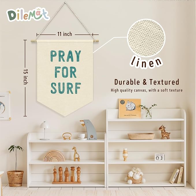 Surf Decor for Coastal Beach Room, Surf Summer Wall Art Wall Hanging Pennant Flag Banner, Surfer Preppy Aesthetic Room Decor, Beachy Decor for Teen Boys Girls Dorm