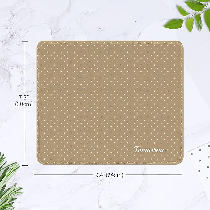 Seorsok Brown Mouse Mat,White Polka Dot Pattern,Premium Textured Mouse Pads for Office Laptop,Washable Cute Square Mousepads with Extended Stitched Edges Non Slip Rubber Base 9.5"x7.8"x0.12"Inch
