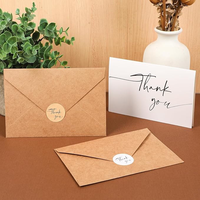 miikoul 100 Pieces Thank You Cards with Kraft Envelopes & Stickers 4x6 Inch Minimalistic Design Bulk Thank You Note for Graduation, Baby Shower, Wedding,Business, Doctor,Teachers