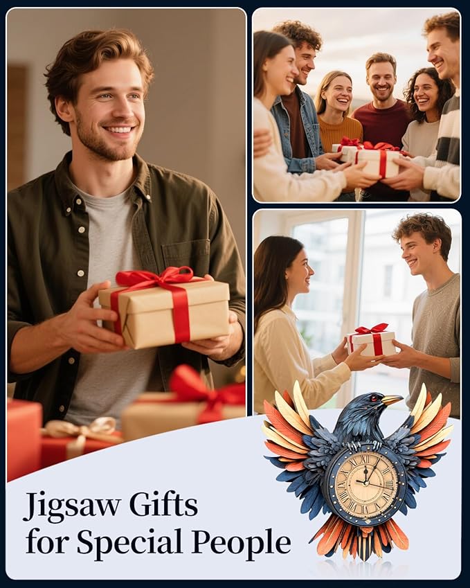 3D Wooden Puzzles for Adults,Raven Clock Model Kit with Pendulum,3D Wooden Puzzles Home Room Decor,Christmas Hobbies Crafts Gift Idea for Women Men Teens