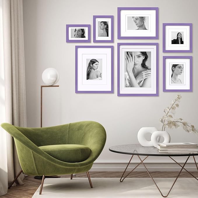 Egofine 11x14 Picture Frames 4PCS Covered by Plexiglass, Made of Solid Wood, Display Pictures 8x10/5x7 with Mat or 11x14 Without Mat for Table Top and Wall Mounting, Purple