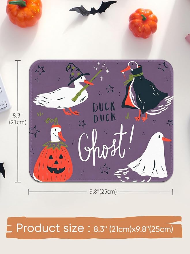 Seorsok Halloween Funny Duck Mouse Mat,Pumpkin Decor Mouse Pads for Office Laptop,Washable Square Mousepads with Extended Stitched Edges Non Slip Rubber Base 9.5"x7.8"x0.12" Inch,Purple