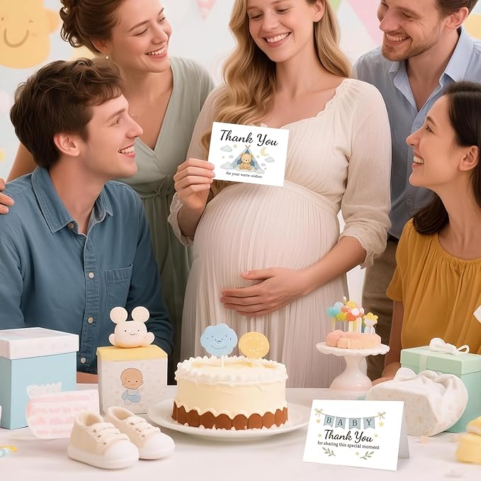 C2U Baby Shower Thank You Cards for Boy - 48 Pack with Envelopes & Gold Stickers,Baby Shower Greeting Cards Bulk for Newborn Party