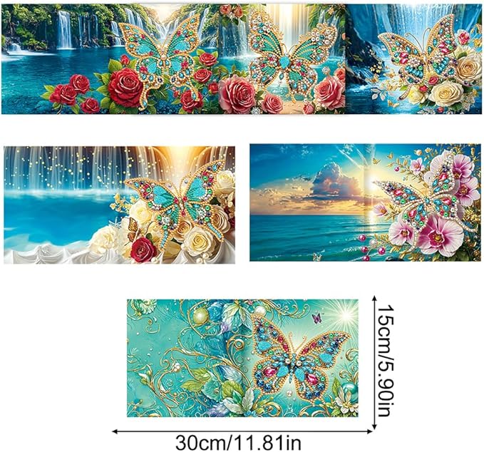 Ceitura 6Pcs DIY Diamond Art Painting Crafts Rhinestone Painting Greeting Card Making Kit Postcard for Holiday Christmas New Year Party Favors (Flower Butterfly)