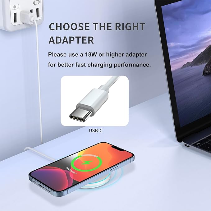 for MagSafe Charger with LED Ambient Light, 15W Magnetic Wireless Fast Charging Pad Magnet Quick Charger for iPhone 17 16 15 14 13 12 Air Pro Max Plus mini/AirPods 2 3 Pro, USB-C/A Ports, White