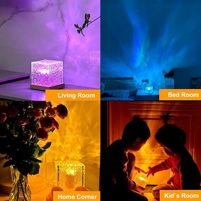 Northern Lights Ocean Wave Projector Light, Galaxy Light Projector, 16 Colors Gradual Rotating Flame Water Ripple Ambient Night Light Non-Wood for Bedroom, Room Decor, Kids Room (RC)