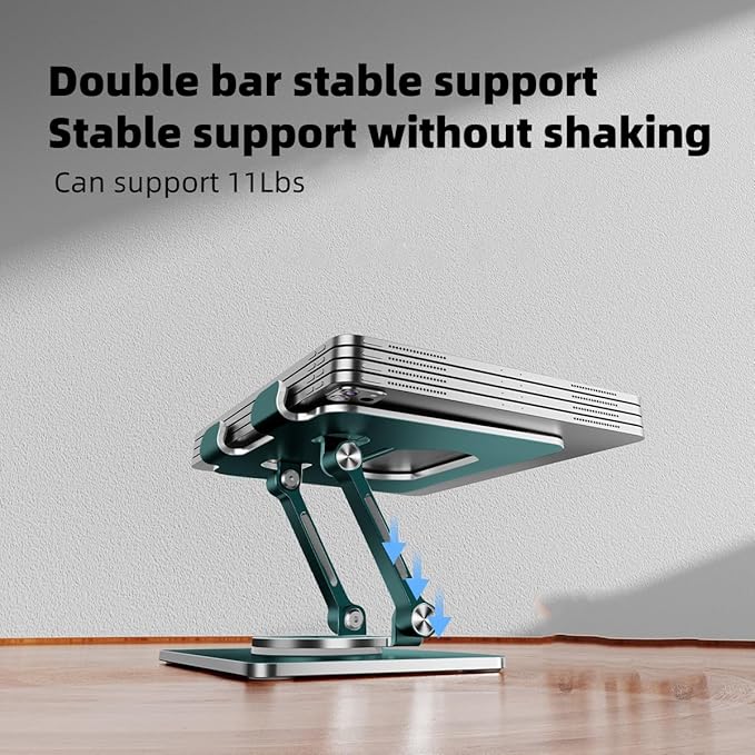 iPad Stand for Desk, Tablet Holder with Thickened 360° Rotating Base Dual Rod Adjustable Aluminum Stand for All 4-12.9’’ iPad Surface Samsung Phone Tablet Kindle E-Reader and More, Space Gray