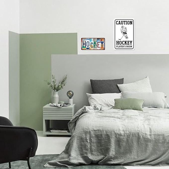 Hockey Gifts for Boys 8-12 Hocky Metal Sign Room Decor Caution Hockey Player's Room Tin Signs Ice Hockeys Wall Art Sports Posters Gifts for Men Hockeys Party Accessories for Boys Bedroom 8x12 Inch