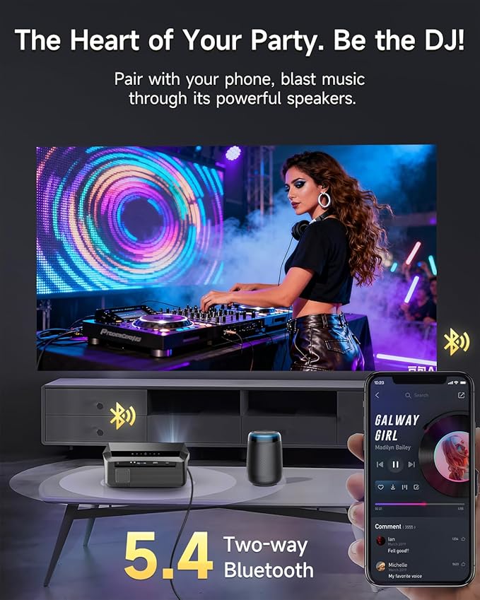 Smart LED 4K Projector Daylight HDR WiFi 6 Bluetooth Dolby Audio, 2300ANSI Daytime Movie Gaming Projectors 4K Ultra HD Home Theater Ceiling with Auto Focus Keystone Zoom Airplay USB Apps