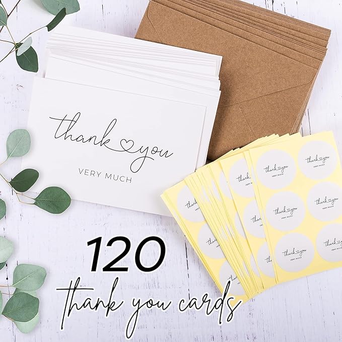 Durabasics 120 Thank You Cards with Envelopes to Express Gratitude – Wedding Thank You Cards with Envelopes & Stickers - For Any Occasion - Bridal Shower, Engagement, Graduation & More, 4" x 6"
