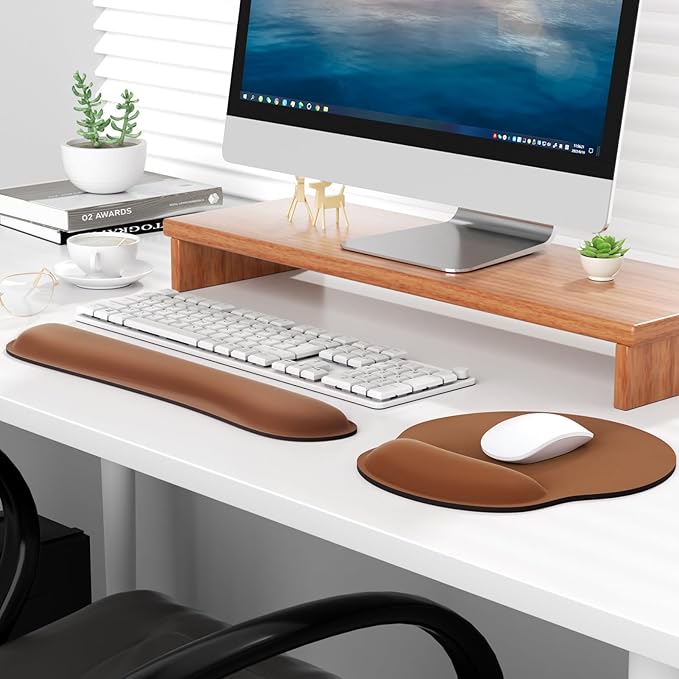 KTRIO Ergonomic Keyboard Wrist Rest, Memory Foam Mouse Pad with Wrist Rest for Computer Keyboard, Mouse Pad Set for Easy Typing & Pain Relief for Office & Home, Coffee Brown