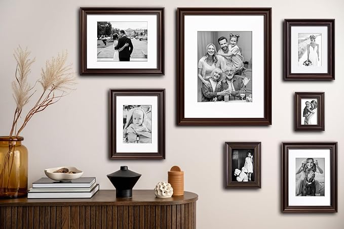 Yaetm 4x6 Picture Frame Set of 4, 1.4” Wide Molding & Dark Brown Photo Frames with HD Tempered Glass, Display on Tabletop & Wall Mounting, Brown