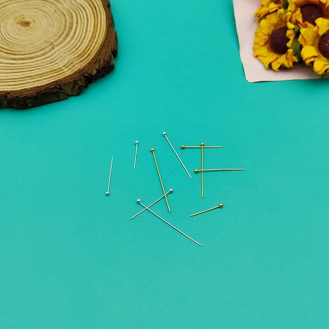 1000pcs Jewelry Head Pins Kit for Jewelry Making,Ball Head Pins Beading Pin Assorted Heads Pin Set Eye Pins Supplies for Earring Beading DIY Craft,18/20/24/30/35mm (Silver,Gold)
