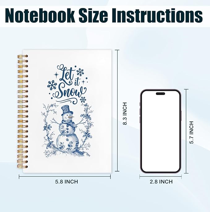 Chinoiserie Snowman Christmas Spiral Notebook, Grandmillennial Christmas Winter Journal for School Office Supplies, Let it Snow Hardcover Journal 5.5x8.3 Inch