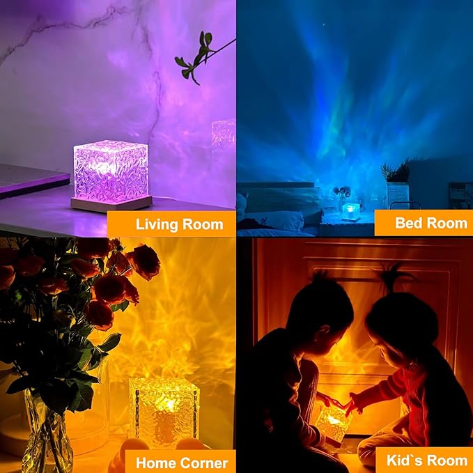 Northern Lights Projector Rechargeable,Mood Lighting Ambient Lighting Ocean Wave Projector with 16 Colors and Dynamic Ripple Effect for Living Room Bedroom Decor - Cordless