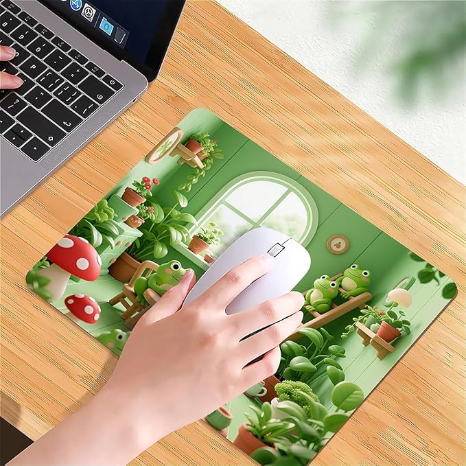 Square Mouse Pad Cartoon Frog, Personalized Premium-Textured Custom Mouse Mat Design, Washable Mousepad Cloth, Non-Slip Rubber Base Computer Mouse Pads for Wireless Mouse