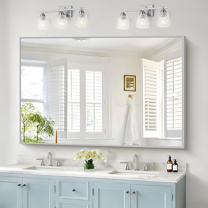 36x60inch Brushed Nickel Bathroom Mirror, Silver Rectangle Mirror with Frame, Large Rectangular Wall Mirrors for Bathroom, Living Roomm, Hair Salon, Big Mirror Hang Horizontal/Vertical