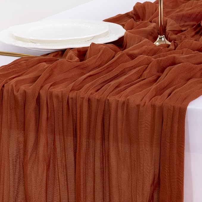 Socomi 3pcs Terracotta Valentine's Day Cheesecloth Table Runner Boho Rustic Gauze 120 inch 10FT Cheese Cloth Runner for Wedding Party Baby Shower Birthday Home Decor Holiday Decorations