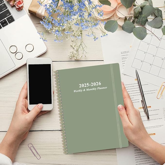 2025-2026 Planner - Academic Planner 2025-2026 from July 2025 to June 2026 with 12 Monthly Tabs, Flexible Cover, Inner Pocket, 8.5" x 11", Green