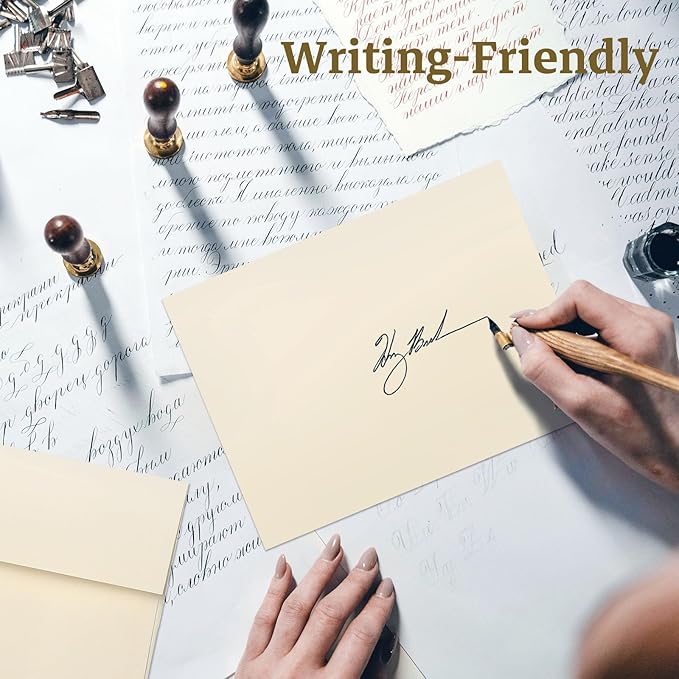 Ivory Blank Cards and Envelopes (Not-Folded), Goefun Cream Flat Note Cards 4.25 x 5.5 and A2 Envelopes Self Seal 100 Pack for Wedding, Invitations, DIY Notecards, Birthday & All Occasion