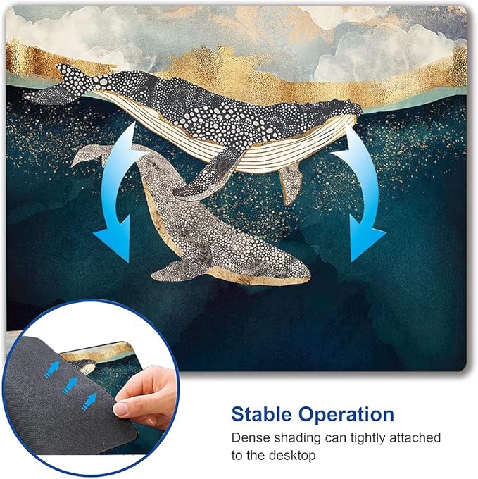 Whale Mouse Pad, Animals Art Mouse Pads, Mouse Mat Square Waterproof Mouse Pad Non Slip Rubber Base MousePads for Office Home Laptop, 9.5"x7.9"x0.12" Inch