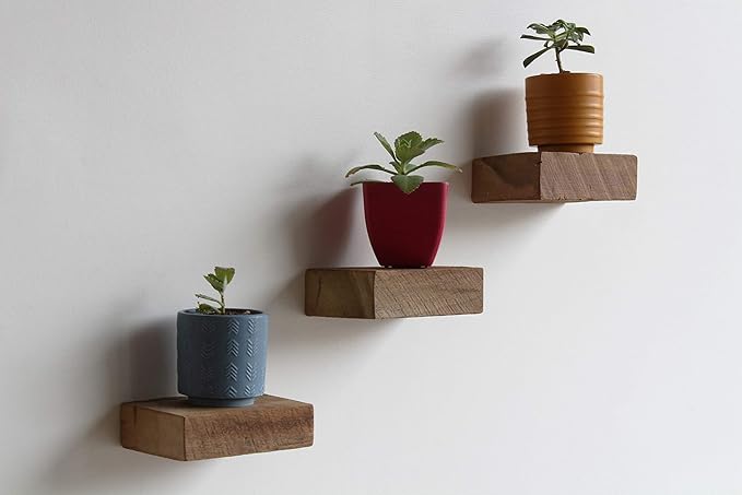 Urban Legacy Small Floating Shelves | Reclaimed Barn Plank with Floating Brackets | Set of 3 (Natural 6" x 4.5", 3)