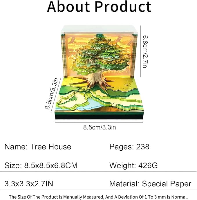 Time Piece Calendar 2026,3D Tree Tear-Away Memo Pad Creative Desk Calendars,3D Notepad Paper Carving Art Sticky Notes,3D Calendar 2026 Suitable for Room and Office Desktop Decoration