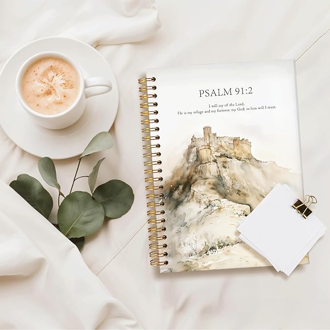 Christian Journal,Christian Journals for Women,Bible Study Notebook,Prayer Journal,Christian Faith Notebook for Note Taking and Scripture Reflection, Psalm 91:2 Watercolor A5 Spiral Hardcover 5.5x8.3