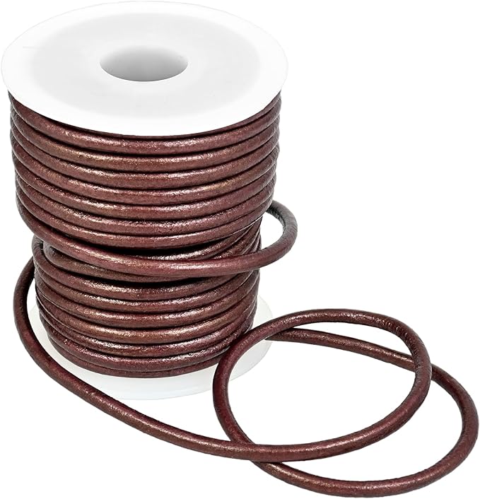 GENIQUE Real/Genuine Round Leather String Cord for Necklace, Bracelets, Jewellery, Braiding (3mm, Maroon Metallic)