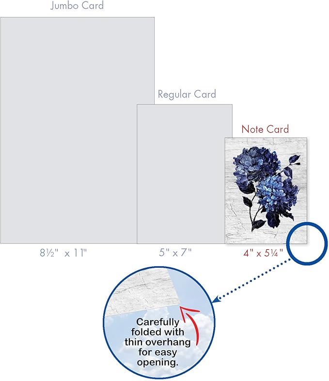 The Best Card Company - 10 Blank Note Cards with Envelopes (4 x 5.12 Inch) - Bulk All Occasion Cards Boxed - Driftwood Indigo Flowers AM6825OCB-B1x10