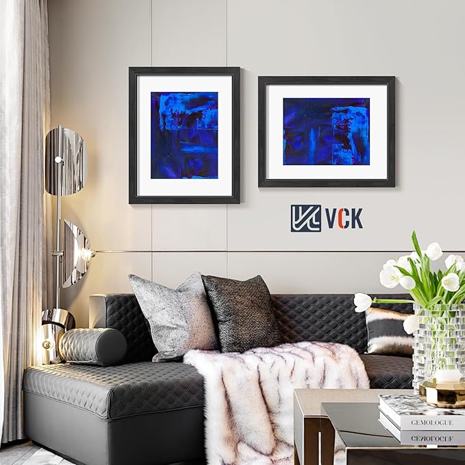 VCK 16x20 Picture Frames Black Set of 5, Wide Border Wood, Tempered Glass, Display 11x14 Photo with Mat or 16 x 20 without, for Home, Office, Gallery, Woodgrain Series, Wall Hanging