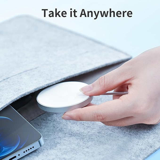 for MagSafe Charger 15W Magnetic Wireless Charging Pad for iPhone 17 16 15 14 13 12 Air Pro Max Plus mini/AirPods 2 3 Pro, Slim Portable Strong Magnet Quick Charger, USB-C/A Ports, Silver