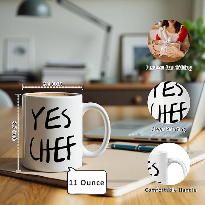 Chef Gifts Mug 11 oz, Gifts for Cooking Baking Lovers, Bread Baker Gift Coffee Cups Ceramic, Minimalist Yes Chef Ceramic Mug for Coffee Tea Hot Cocoa Home Office Work
