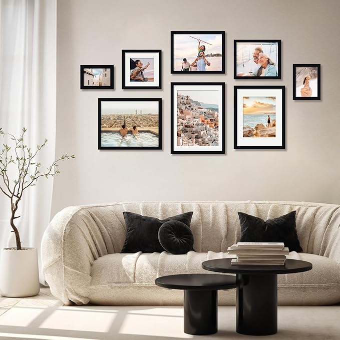 Egofine 4x6 Picture Frames 4PCS Covered by Plexiglass, for Picture 3x4.5/3.5x5 with Mat or 4x6 whitout Mat, Made of Solid Wood for Table Top Display and Wall Mounting Photo Frame, Black with Texture
