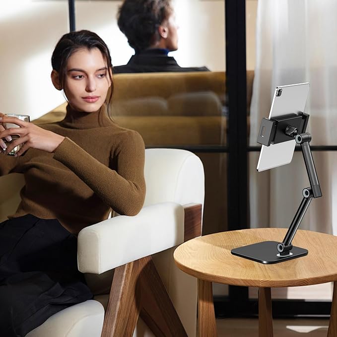 Tablet Stand for iPad, Phone Stand Holder with Heavy-Duty Base for Desk, Multi-Angle Adjustable Foldable Tablet Holder Compatible with 4.7-12.9 Devices - iPhone, Kindle, Galaxy Tab, Black
