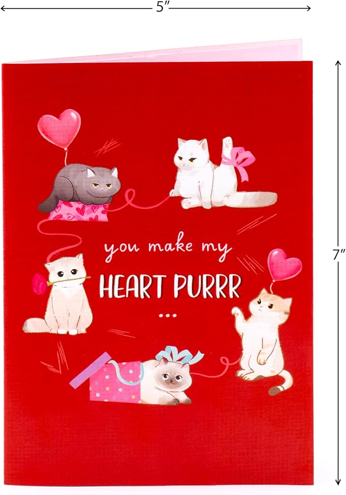 Happy Valentines Day Cats Pop Up Card, Hearts, Presents, Valentine's Day, Love 3D Popup Greeting Cards, Lovely Gifts for Wife, Husband, Lovers, Kids, 5x7 - Includes Envelope And Message Note