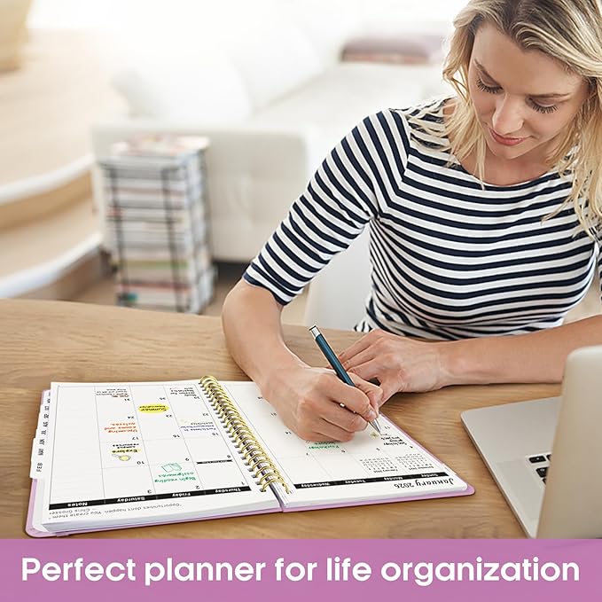 2026 Planner, Monthly and Weekly Calendar Planner for Women, Jan 2026 - Dec 2026, Hardcover Pretty 2026 Agenda Planner Book with Tabs, Spiral Bound, Perfect for School Office Home Supplies, 6.3" x 8.5" - Boho Purple