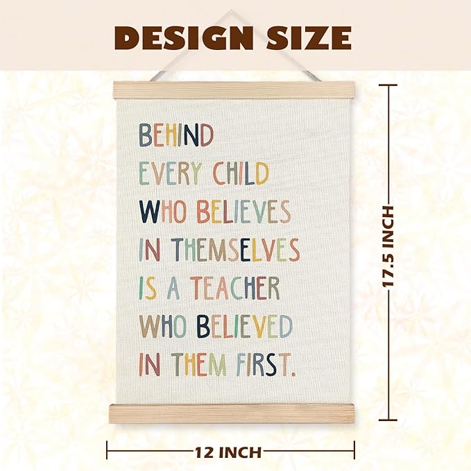 LUVADIAN Classroom Wall Decor, Boho Classroom Decor, Teacher Gifts ,Teacher Appreciation Quote Classroom Wall Art, Before Every Child Who Believes in Themselves is a Teacher Poster Hanger Frame, 12x16 Inches