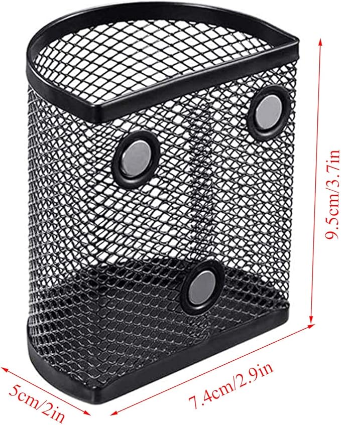 Mantouxixi 2 Pack Magnetic Pencil Holder Fridge, Metal Mesh Basket Storage Organizer with Extra Strong Magnet to Hold Refrigerator, Locker Accessories, Office Supplies - Black (Semicircle)