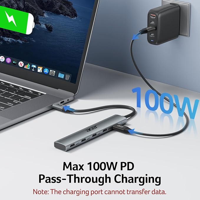 Acer 10 Gbps USB C Hub, USBC Splitter with 4*USB C 3.2 and 100W PD Port, Fast Transfer Type-C Multiport Adapter Compatible with MacBook Pro/M2/M1, iPad, Surface Pro, XPSใNo Video Outputใ